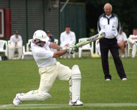 Chris Pivac batting at Mechelen in the 2005 European 3rd Division Championships