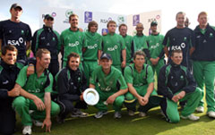 The Ireland team after winning the ICC European Championships by beating Scotland by 7 wickets in the decisive match.