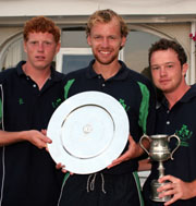 Ireland captain Kenny Carroll with the ECC Under 23 Trophy, along with Kevin O'Brien and Conor Mullen.